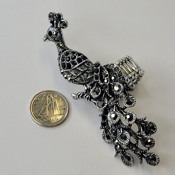 Rhinestones Peacock Ring Stretch Band - Picture 4 of 10